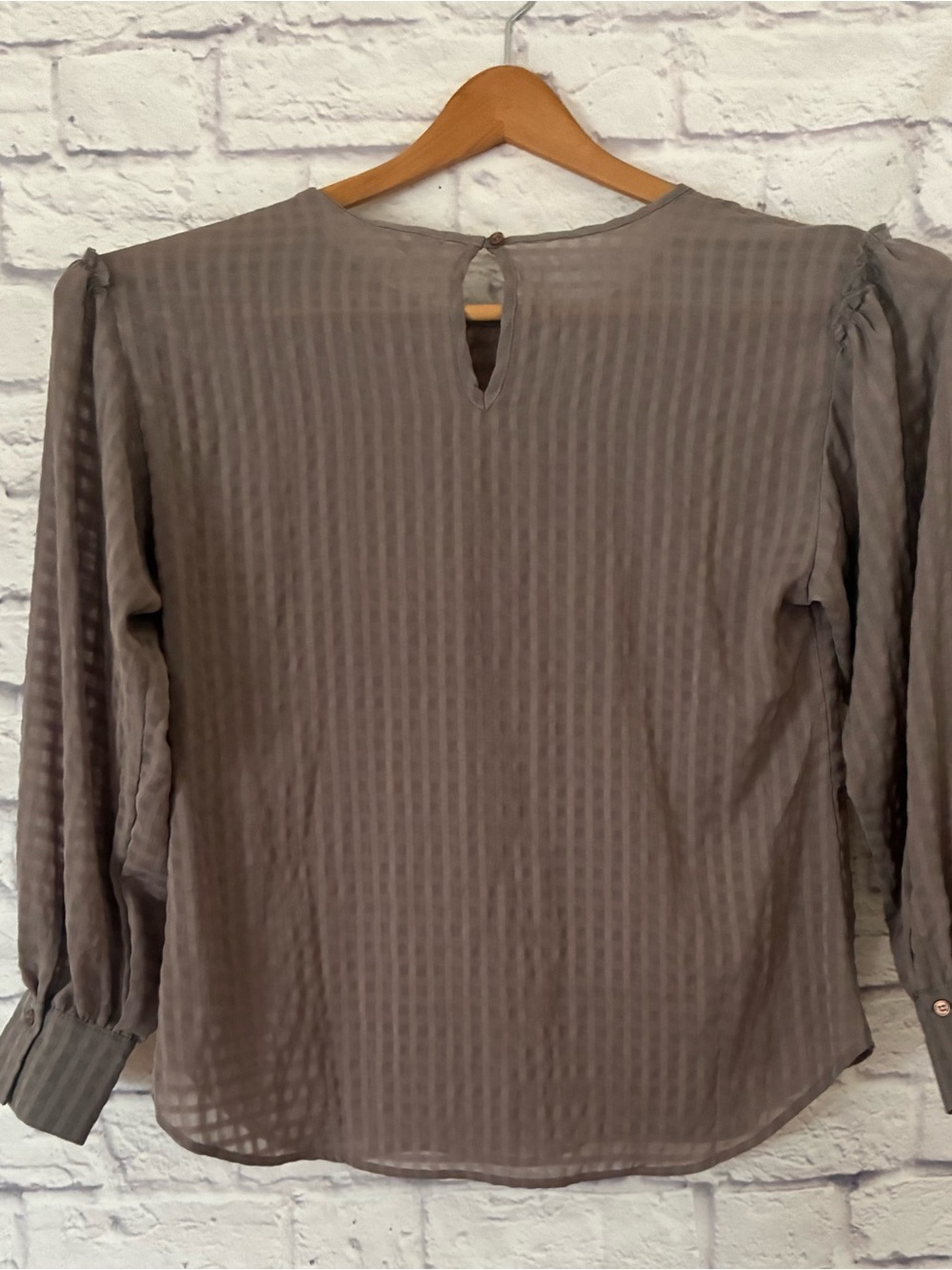 Pleione Taupe Long Sleeve Velvet-Textured Blouse - Medium - Picture 4 of 4